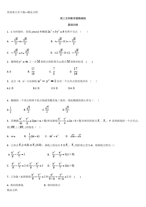 高二文科数学圆锥曲线(基础篇)