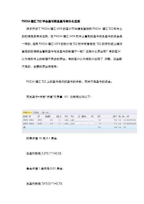 FXCM福汇TS2平台盈亏和总盈亏有什么区别