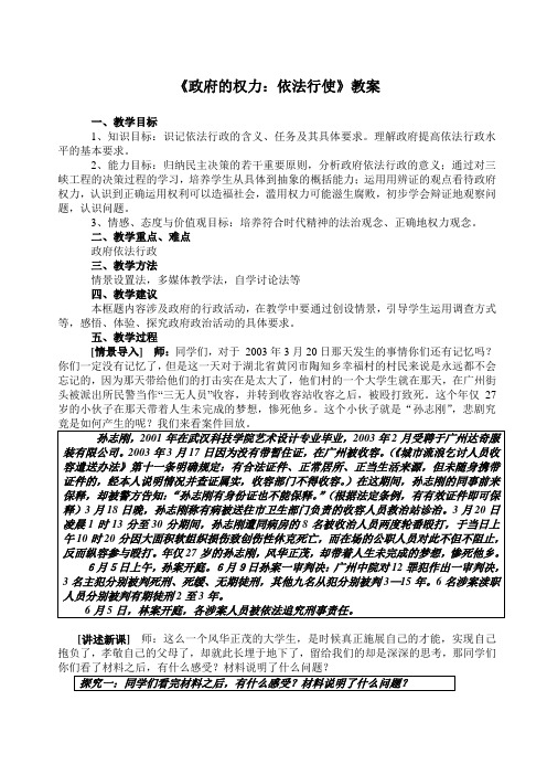 《政府的权力：依法行使》教案教案