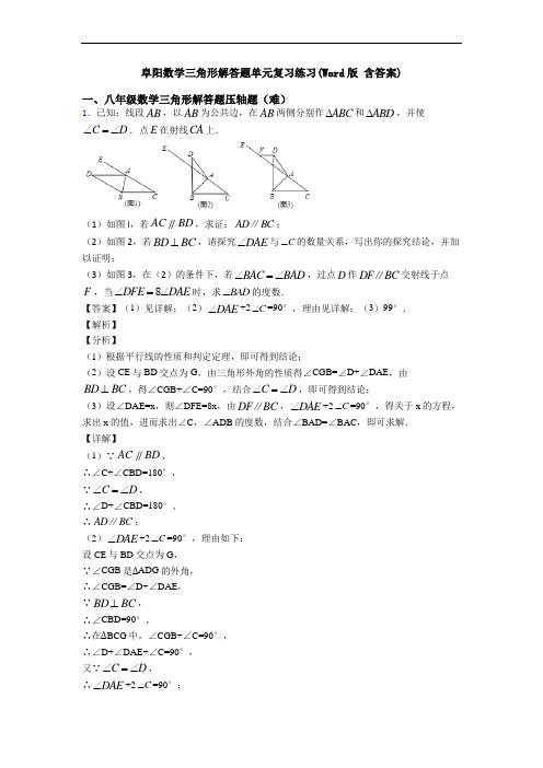 阜阳数学三角形解答题单元复习练习(Word版 含答案)