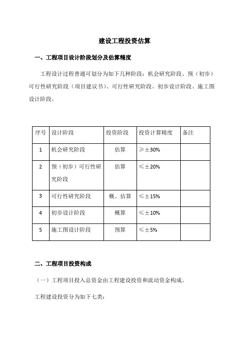 建设项目投资估算方法样本