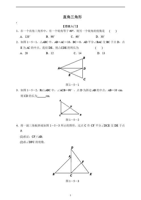 初中数学 八年级竞赛培优训练  直角三角形  含解析