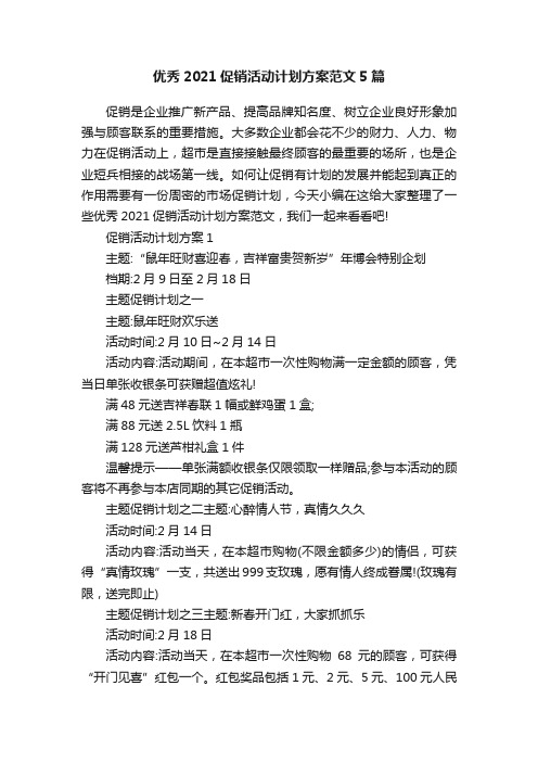 优秀2021促销活动计划方案范文5篇