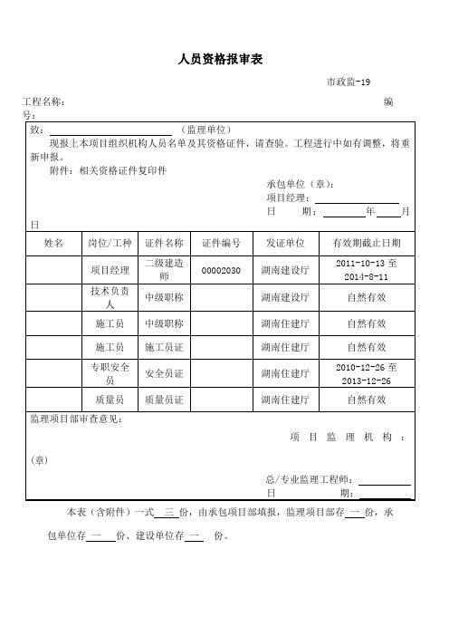 人员资格报审表