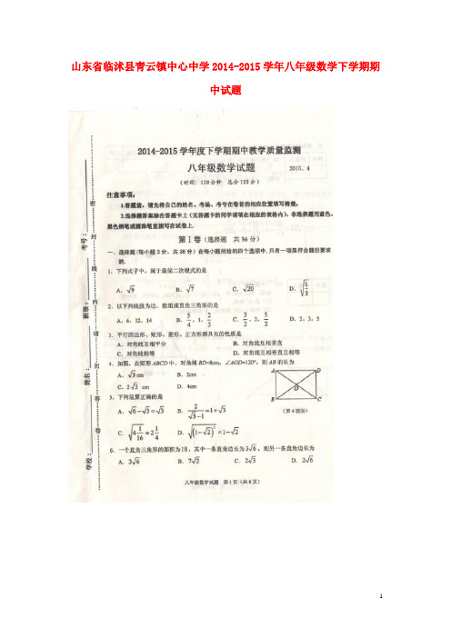 山东省临沭县青云镇中心中学八年级数学下学期期中试题(扫描版) 新人教版