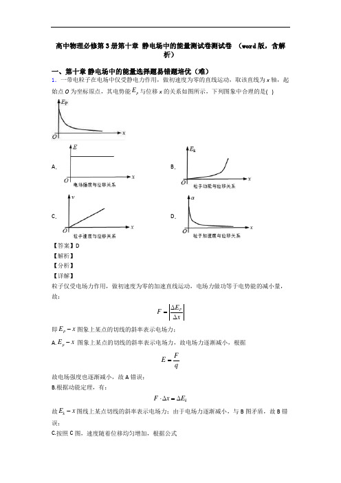 高中物理必修第3册第十章 静电场中的能量测试卷测试卷 (word版,含解析)