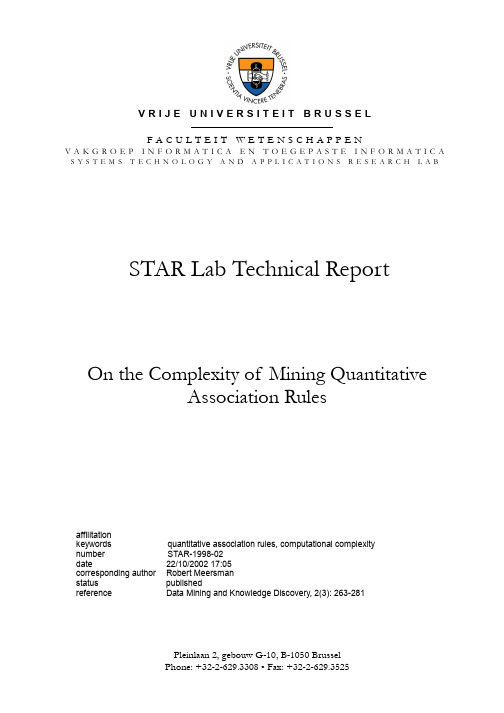 On the Complexity ofMiningQuantitative Association Rules