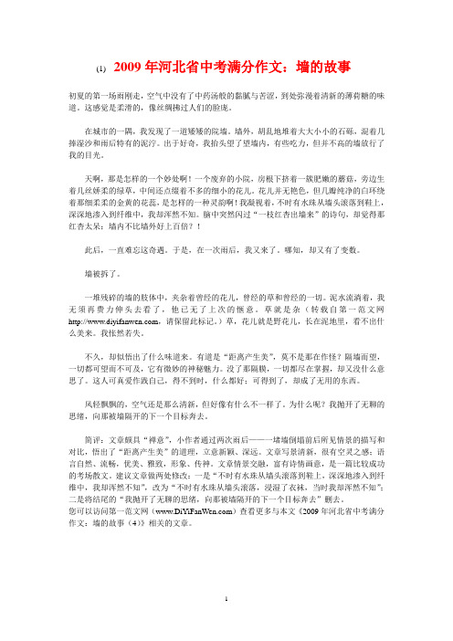 2009年河北省中考满分作文