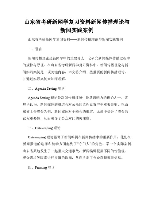 山东省考研新闻学复习资料新闻传播理论与新闻实践案例