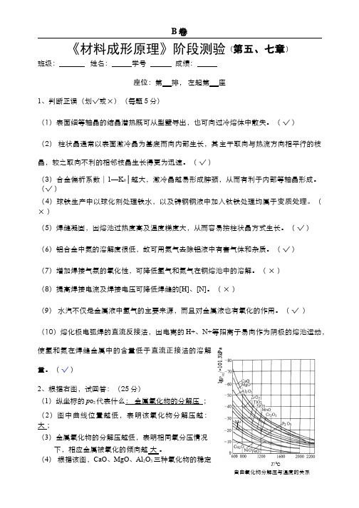 材料成形原理__合肥工业大学（20）--第五、七章阶段测验参考答案B