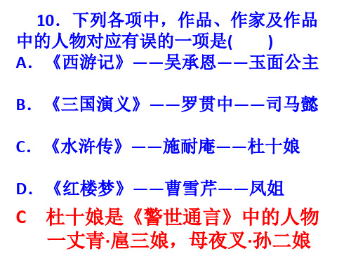 2020高考语文名著选择题作品+作者+人物40部名著+50道习题(49张)