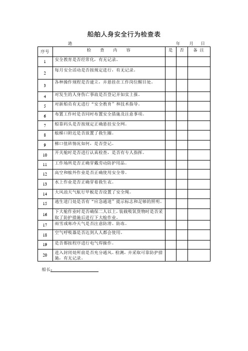 船舶人身安全行为检查表