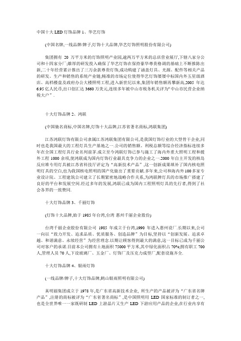 中国十大LED灯饰品牌
