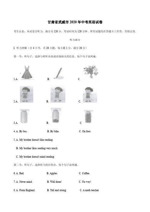 甘肃省武威市2020年中考英语试卷