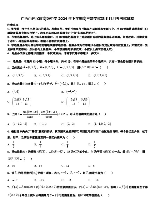 广西百色民族高级中学2024年下学期高三数学试题5月月考考试试卷