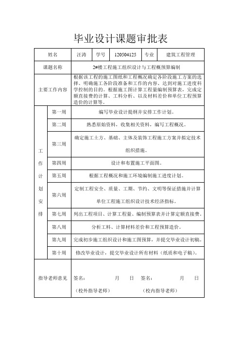 毕业设计课题审批表-施工组织设计模板 (1)