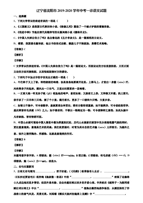 辽宁省沈阳市2019-2020学年中考一诊语文试题含解析