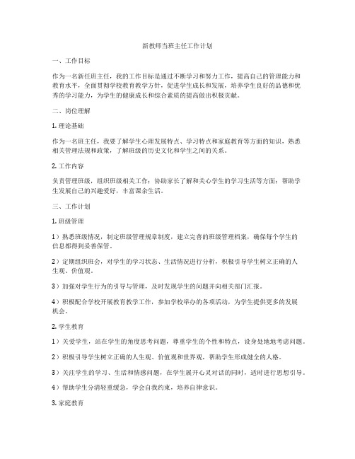 新教师当班主任工作计划