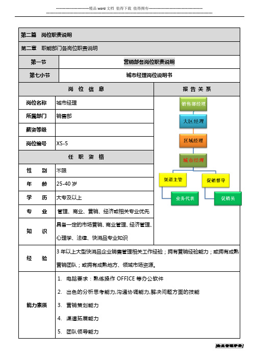 手册项目二-岗位说明书之城市经理