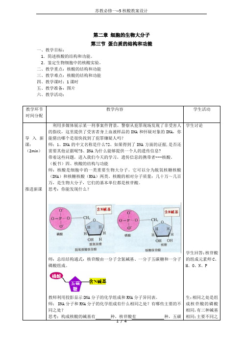 苏教必修一--5核酸教案设计