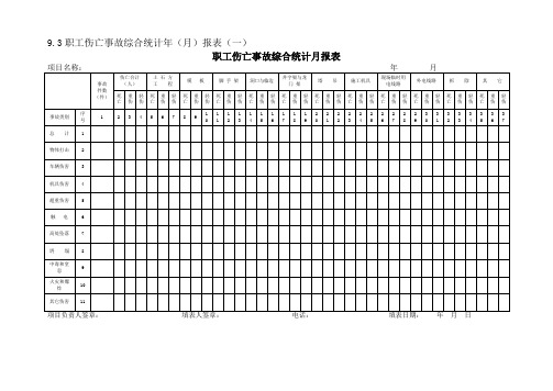 职工伤亡事故综合统计月报表