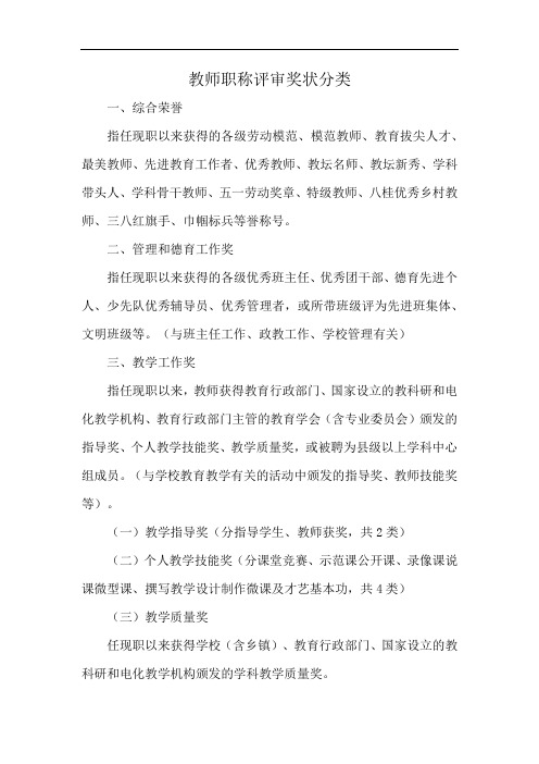 教师职称评审奖状分类