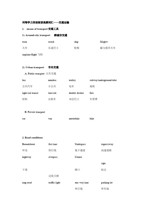 同等学力英语阅读高频词汇——交通运输