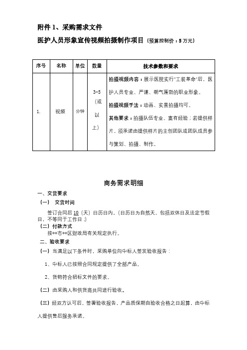 医护人员形象宣传视频拍摄制作项目采购需求文件【模板】