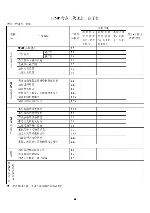 国际项目管理资格认证_IPMP管理手册_考点管理篇_1-6附件4：IPMP考点、代理点自评表