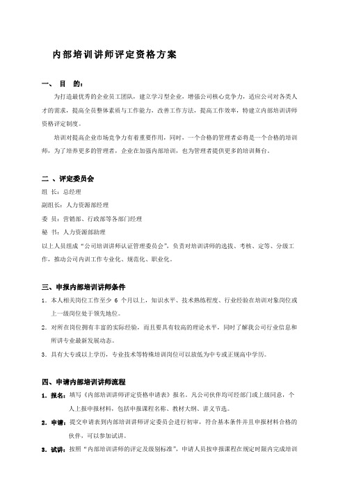 内部培训讲师评定资格管理办法