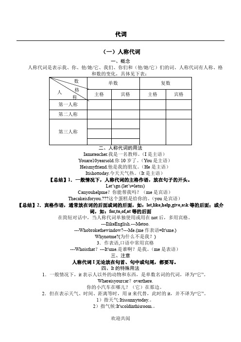 六年级小学英语代词讲解与练习