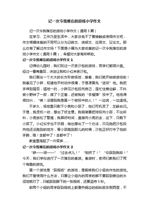 记一次令我难忘的游戏小学作文（通用5篇）