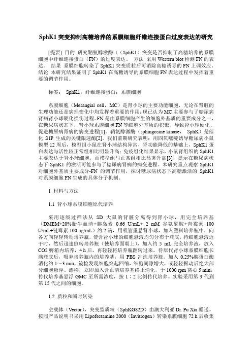 SphK1突变抑制高糖培养的系膜细胞纤维连接蛋白过度表达的研究