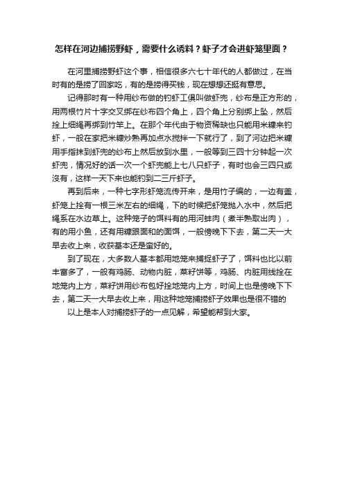 怎样在河边捕捞野虾，需要什么诱料？虾子才会进虾笼里面？