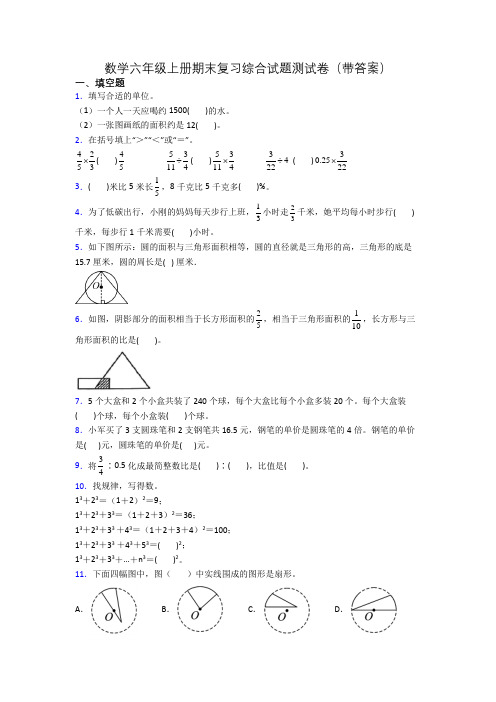 数学六年级上册期末复习综合试题测试卷(带答案)