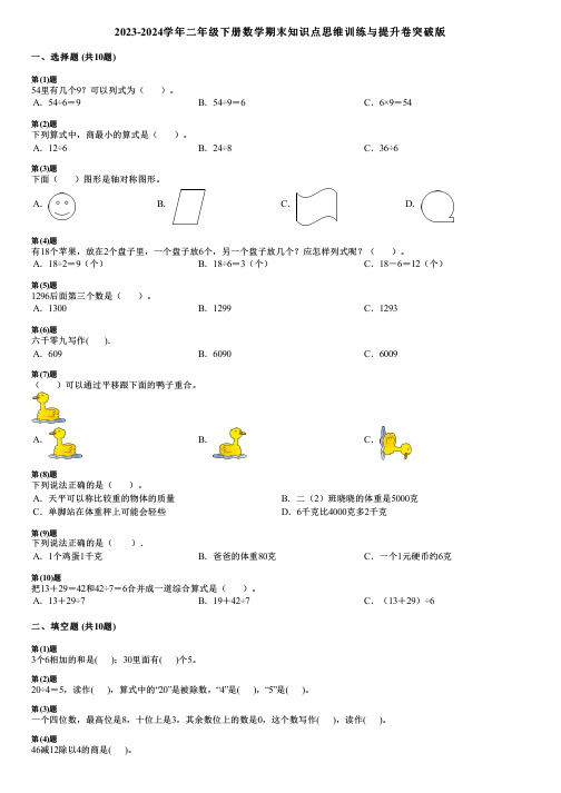 2023-2024学年二年级下册数学期末知识点思维训练与提升卷突破版