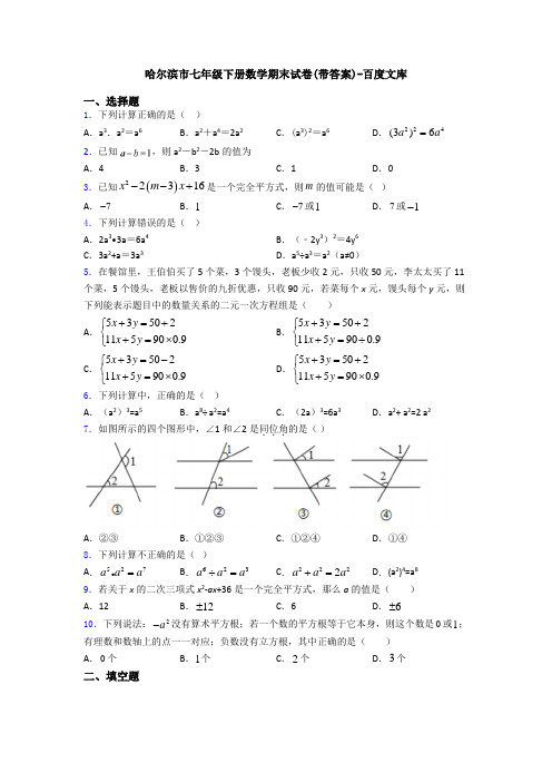 哈尔滨市七年级下册数学期末试卷(带答案)-百度文库