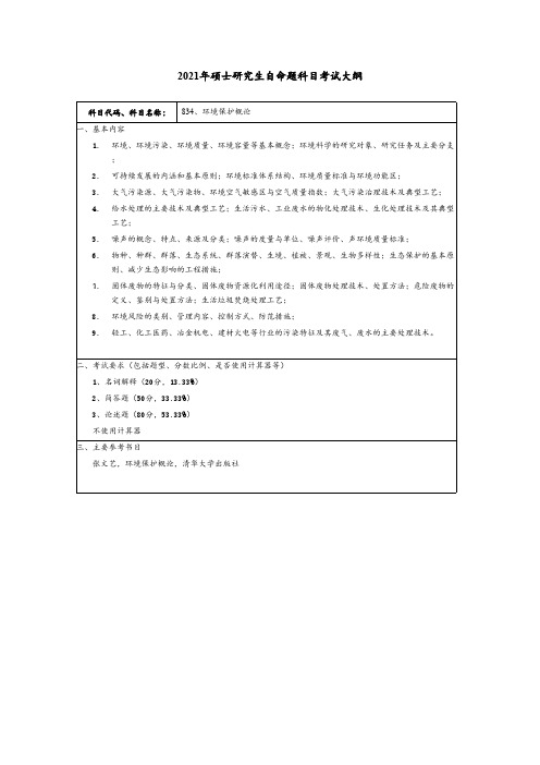 常州大学834环境保护概论2021年考研专业课初试大纲