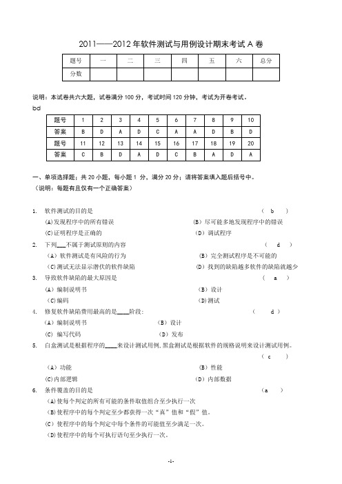 软件测试实用技术期末考试考题大全