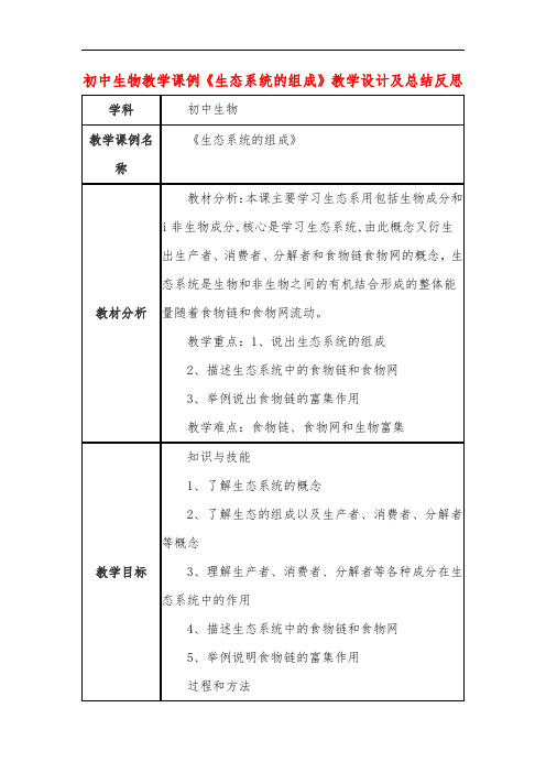 初中生物教学课例《生态系统的组成》教学设计及总结反思