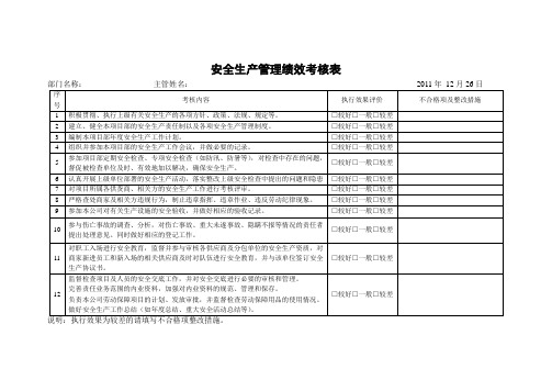 安全生产管理绩效考核表