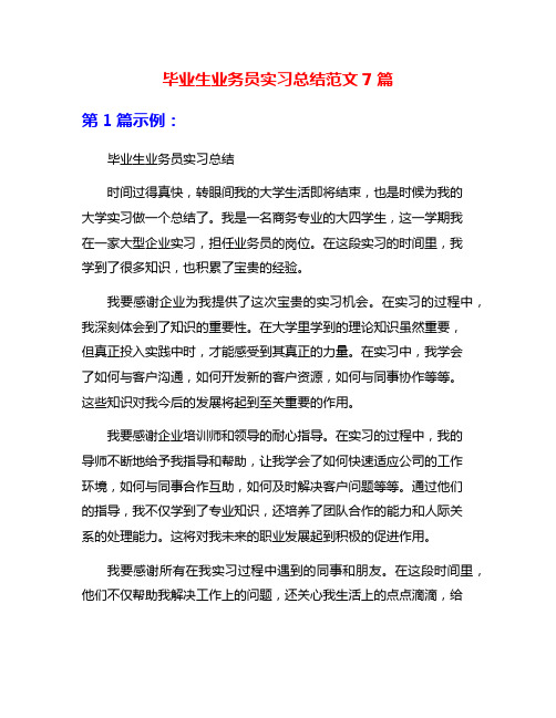 毕业生业务员实习总结范文7篇