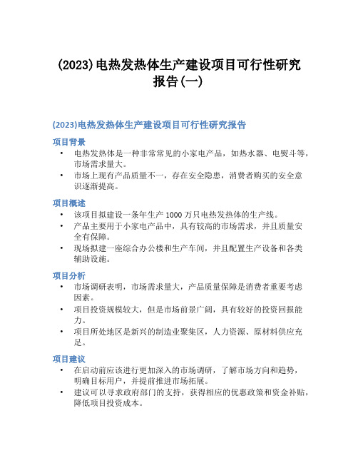 (2023)电热发热体生产建设项目可行性研究报告(一)