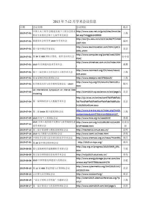 2015年7-12月学术会议信息