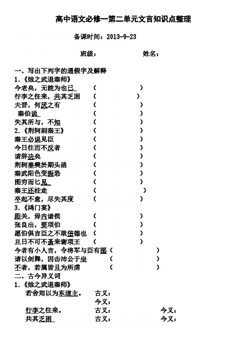 【免费下载】高中语文必修一第二单元文言知识整理复习2