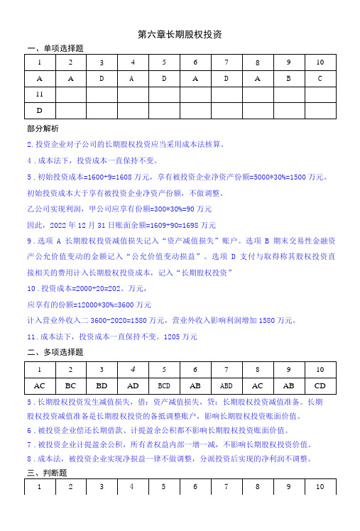 财务会计习题与实训(第四版答案)6第六章长期股权投资(答案)