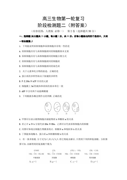 2012～2013学年 人教版 高三生物第一轮复习阶段检测题二(附答案)