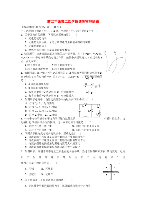 山东省临清三中高二物理上学期第二次学段调研测试(无答案)新人教版