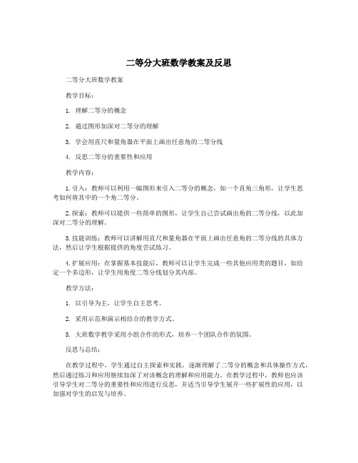 二等分大班数学教案及反思