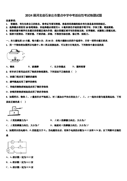 2024届河北省石家庄市重点中学中考适应性考试物理试题含解析